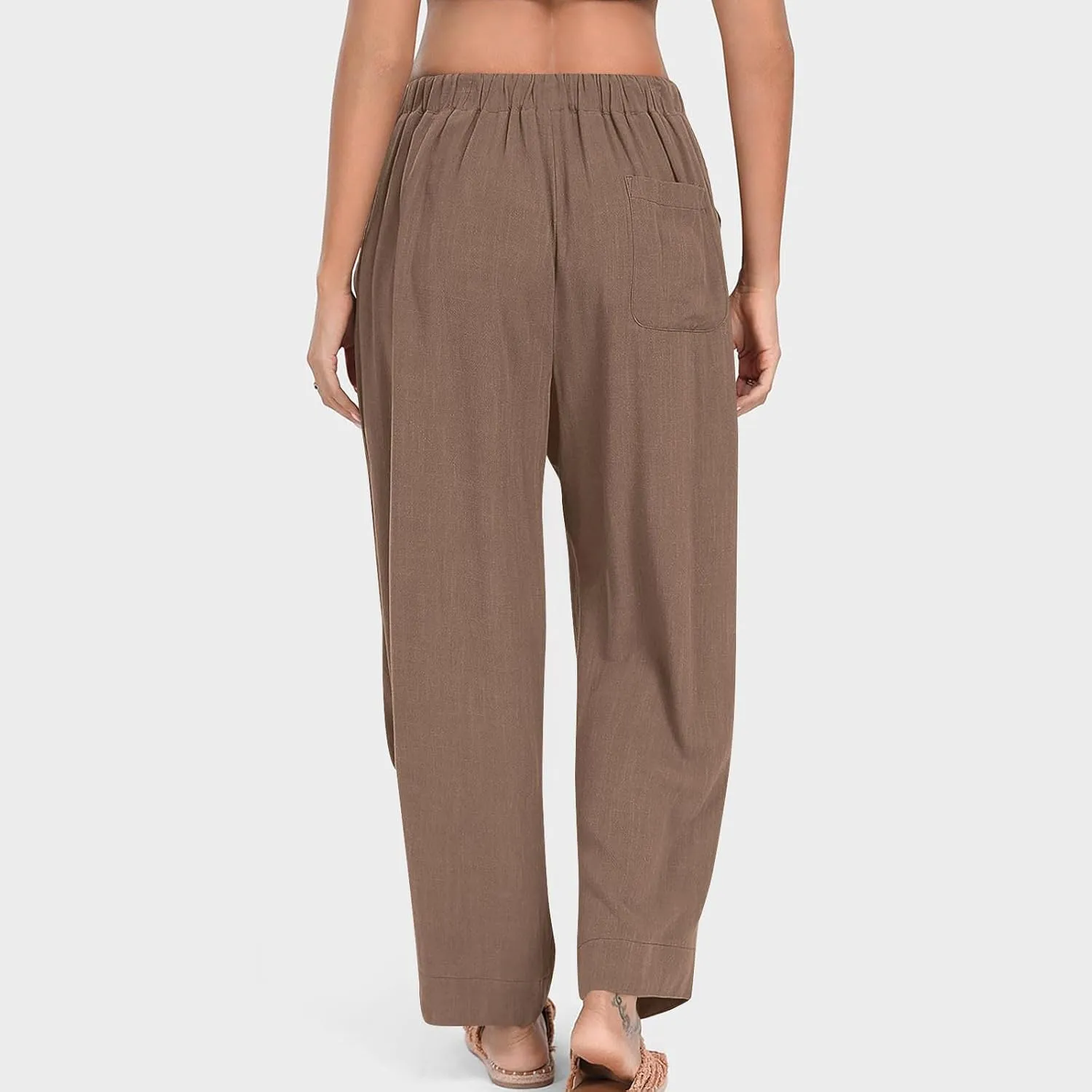 Women's Linen Wide Leg Pants Summer Casual Loose Lightweigt Palazzo Harem Pants Travel Baggy Trousers with Pockets