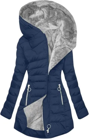 Women's Long Warm Thickened Winter Coat Offer Sherpa Lined Down Jacket Winter Cotton Padded Jacket Waterproof Fleece Coats Outdoor Women's Jacket(Navy,3X-Large)