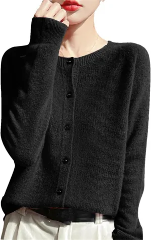 Women's Merino Wool Sweater O Neck Long Sleeve Cardigan Regular Fit Top