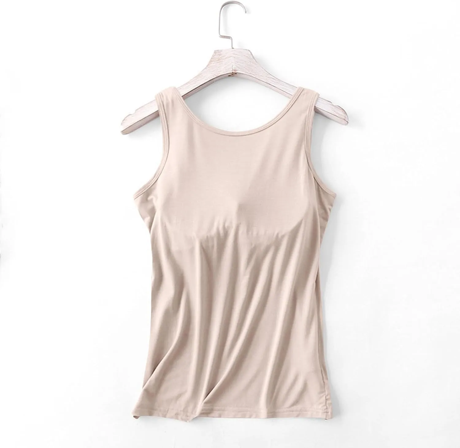 Women's Modal Tanks Tops with Built-in Bra Padded Yoga Camisole Crewneck Casual Pajama Top Sleeveless Summer Tees
