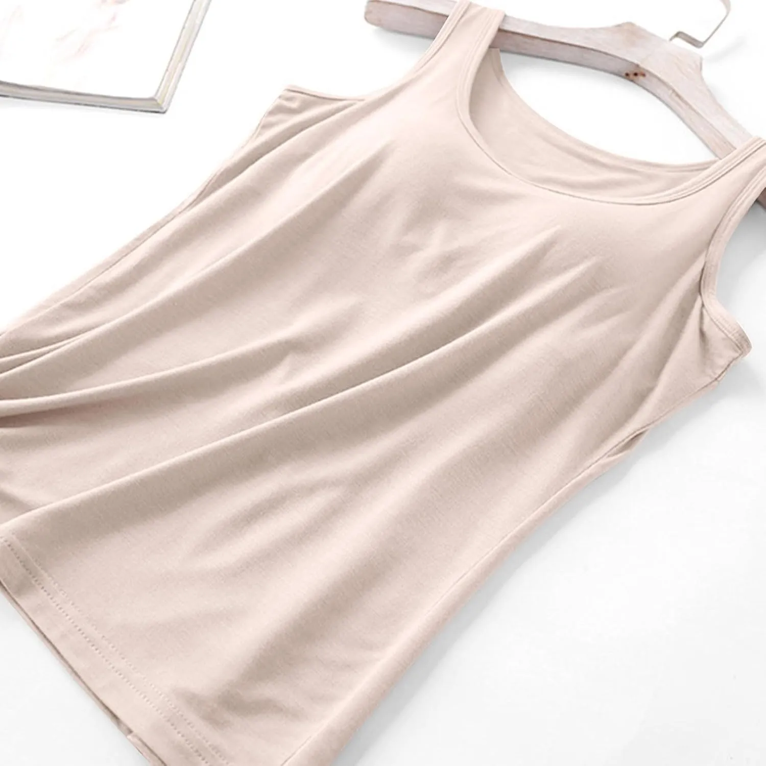 Women's Modal Tanks Tops with Built-in Bra Padded Yoga Camisole Crewneck Casual Pajama Top Sleeveless Summer Tees