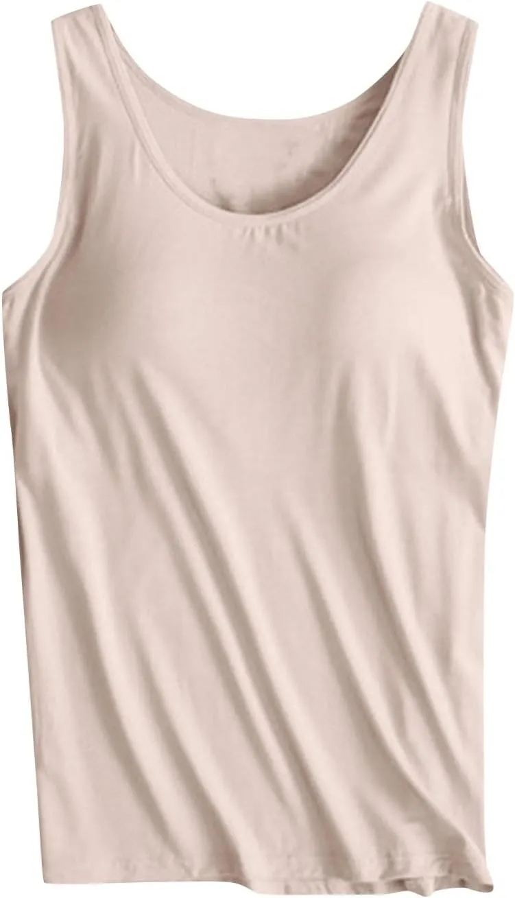 Women's Modal Tanks Tops with Built-in Bra Padded Yoga Camisole Crewneck Casual Pajama Top Sleeveless Summer Tees