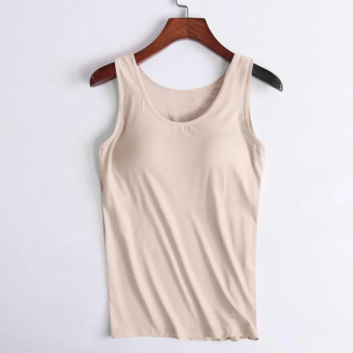 Women's Modal Tanks Tops with Built-in Bra Padded Yoga Camisole Crewneck Casual Pajama Top Sleeveless Summer Tees