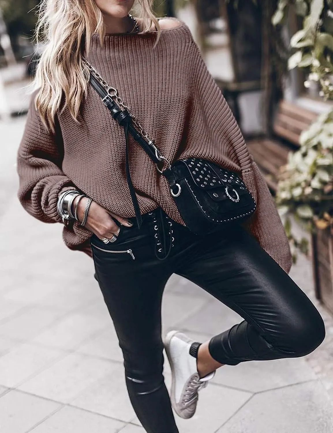 Womens Oversized Sweaters Loose Solid Casual Long Sleeve Mock Neck Knitted Jumper Tops