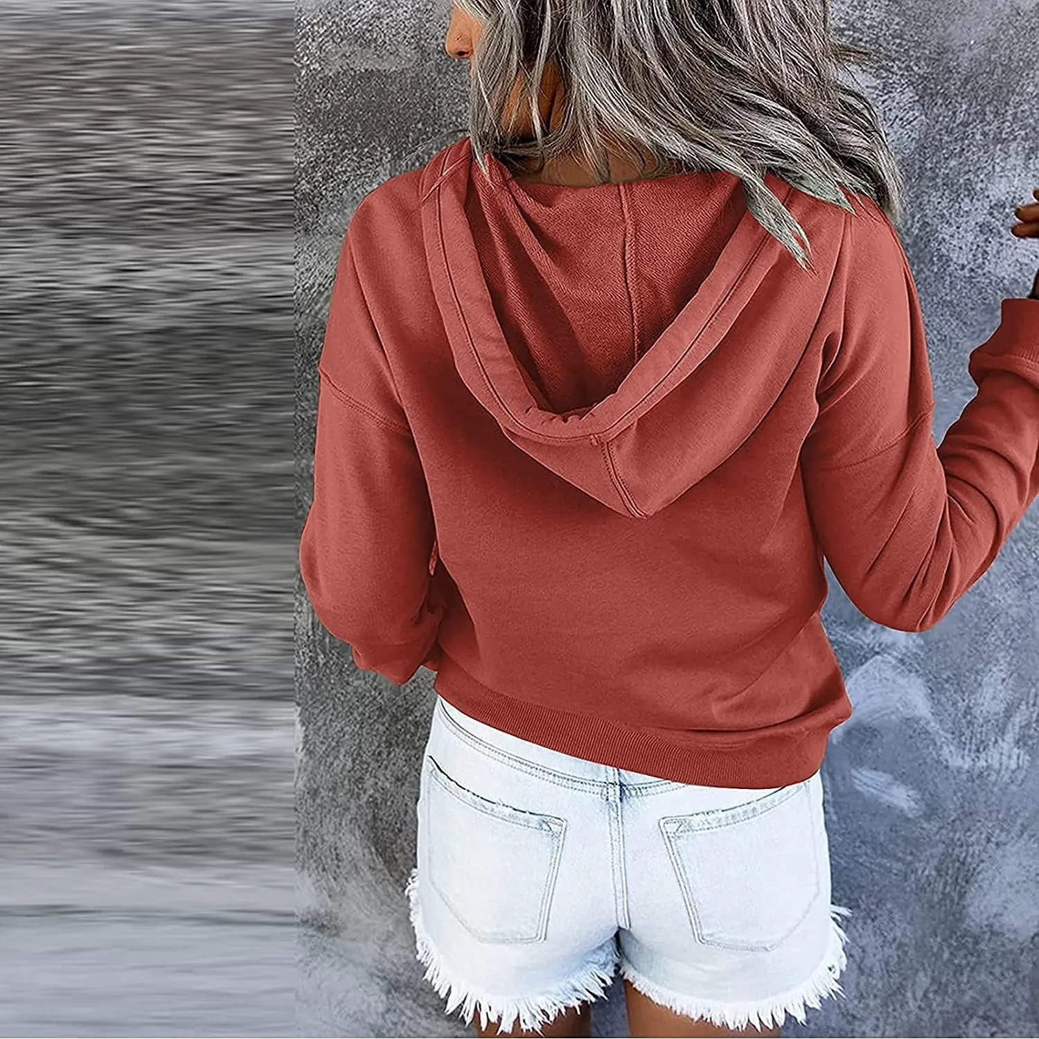 Women's Oversized Sweatshirt Button Down Hoodies for Women Long Sleeve Pullover Drawstring Y2k Hoodie Sweater
