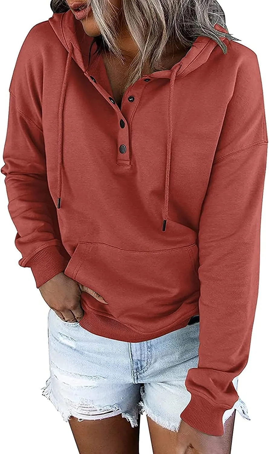 Women's Oversized Sweatshirt Button Down Hoodies for Women Long Sleeve Pullover Drawstring Y2k Hoodie Sweater