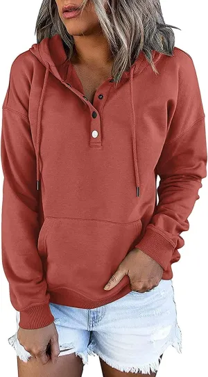 Women's Oversized Sweatshirt Button Down Hoodies for Women Long Sleeve Pullover Drawstring Y2k Hoodie Sweater