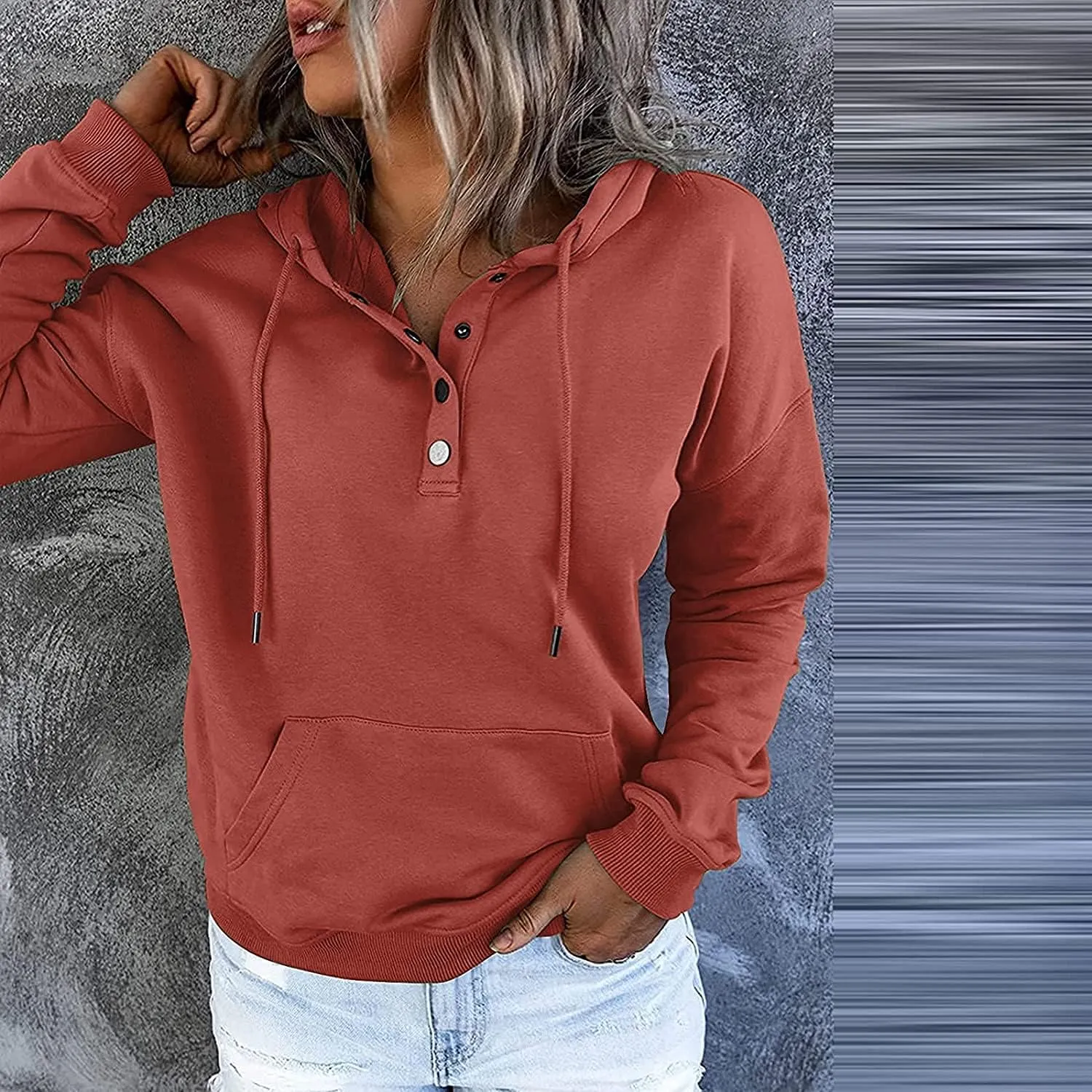 Women's Oversized Sweatshirt Button Down Hoodies for Women Long Sleeve Pullover Drawstring Y2k Hoodie Sweater
