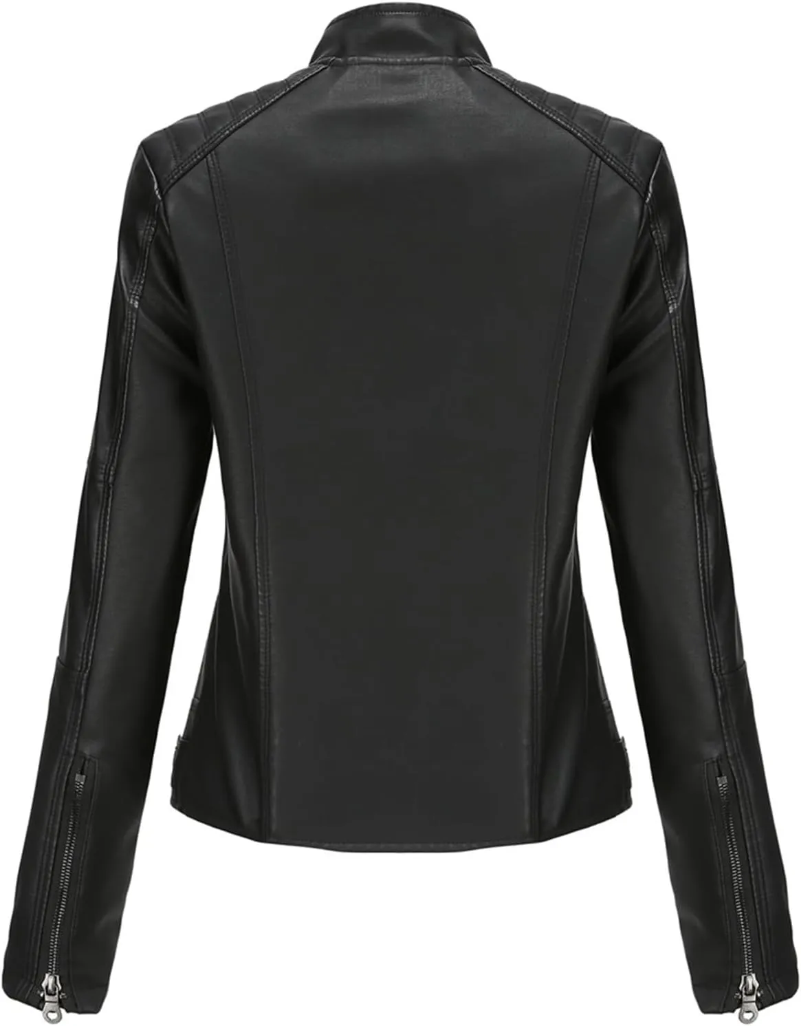 Women's Petite Casual Faux Leather Cropped Jacket Zip up Long Sleeve Moto Biker Coat, Faux Leather Jacket