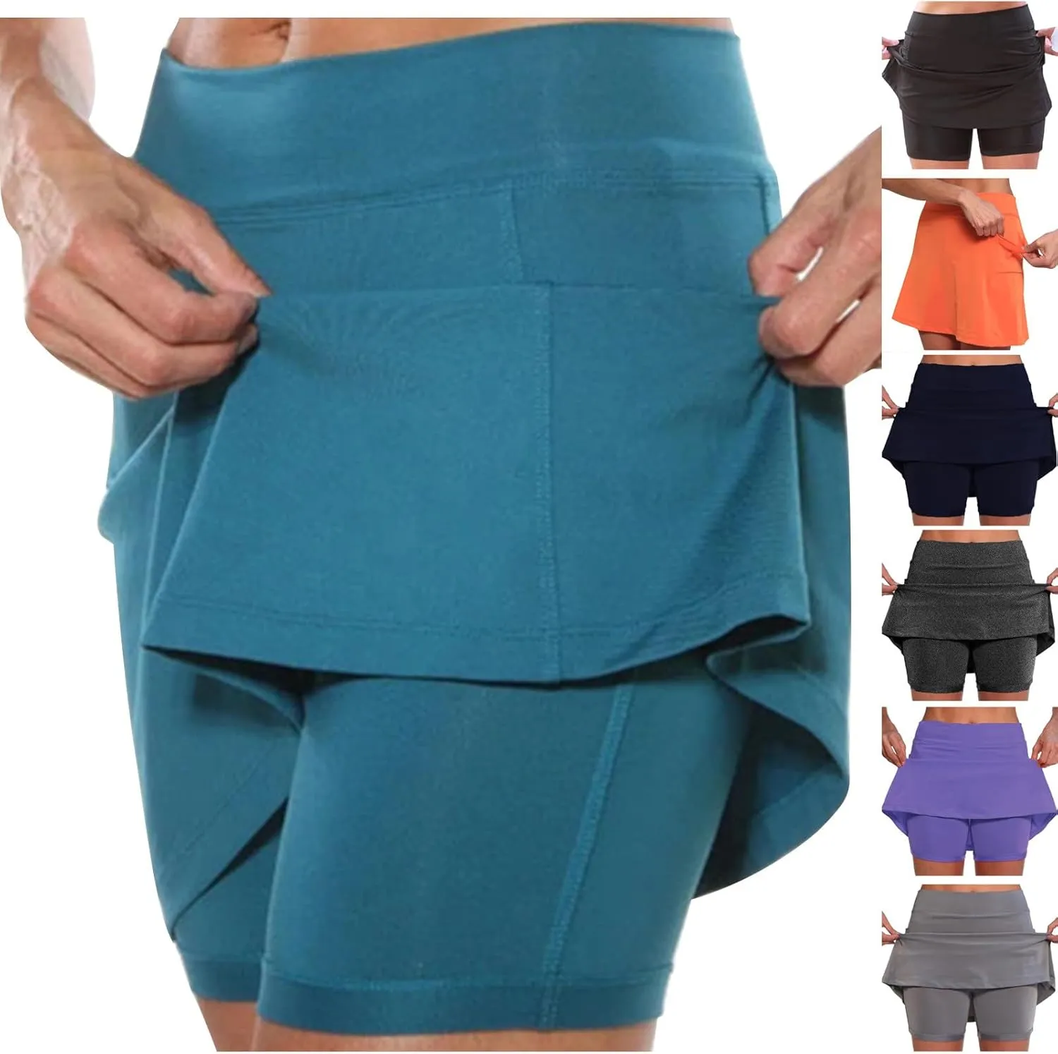 Women's Plus Size Tennis Skirts with Pockets Built-in Shorts High Waisted Golf Skirts for Casual Running Gym Workout
