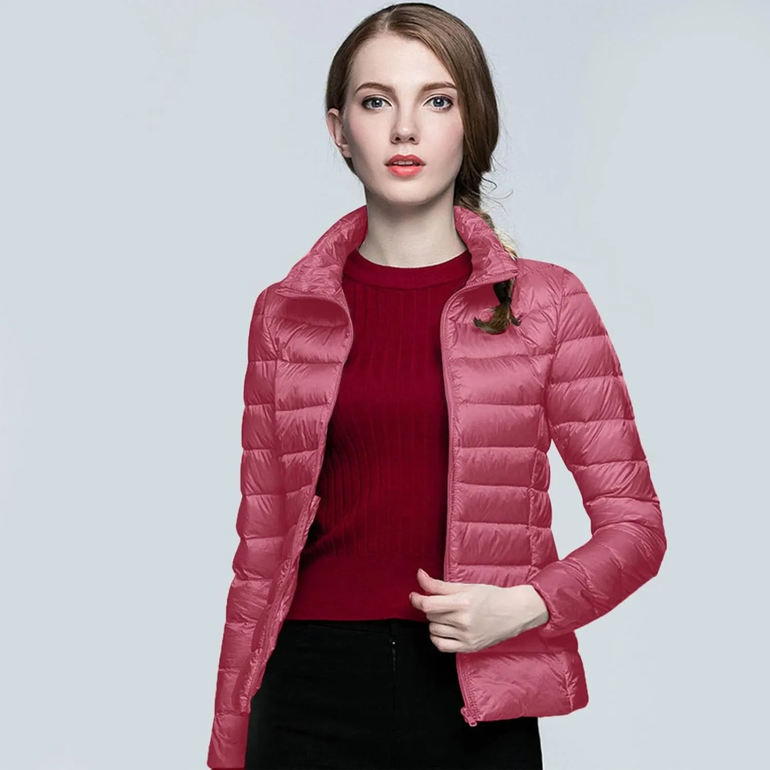 Womens Puffer Jacket 2025 Winter Warm Packable Down Jacket Lightweight Slim Fit Hooded Jacket Short Duck Down Coat