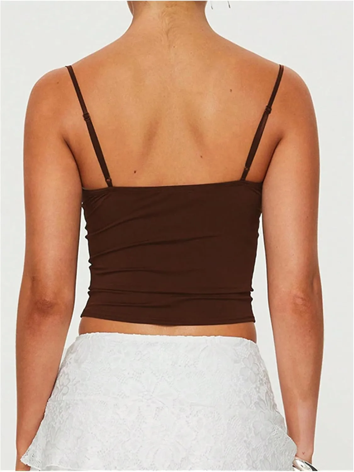 Women's Ruched Sweetheart Neck Camisole Tops Slim Fit Spaghetti Strap Crop Tank Top