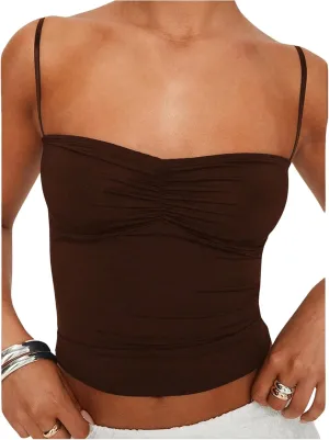 Women's Ruched Sweetheart Neck Camisole Tops Slim Fit Spaghetti Strap Crop Tank Top
