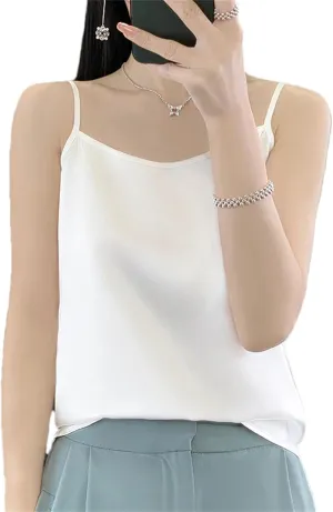 Women's Satin Strap Tank Top  Soft Silky Sleeveless Blouse Sexy Summer Camisole Vest