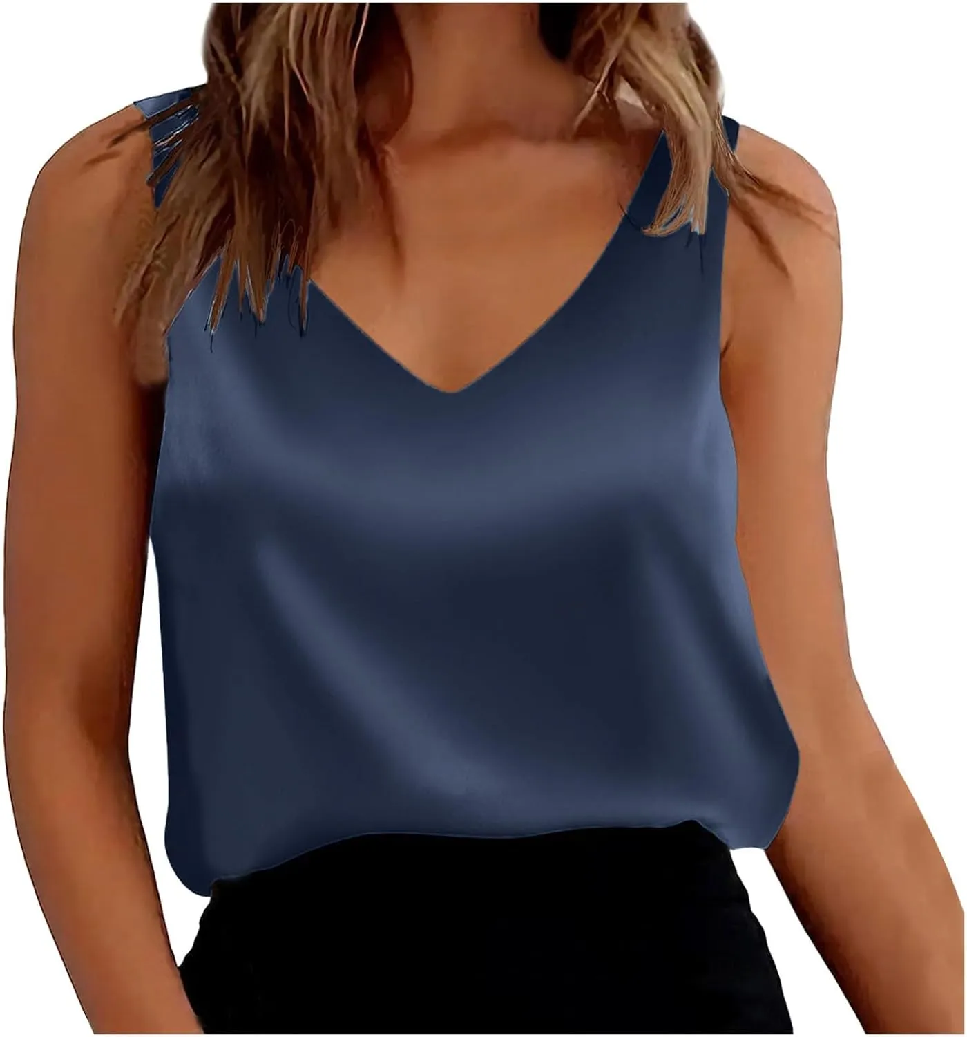 Womens Satin Tank Tops V Neck Sleeveless 2025 Summer Top Casual Shirts Beach Vacation Outfits Fashion Clothes