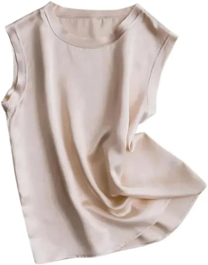 Women's Silk Satin Camisole Vest Summer Business Casual Sleeveless Silk Tank Top