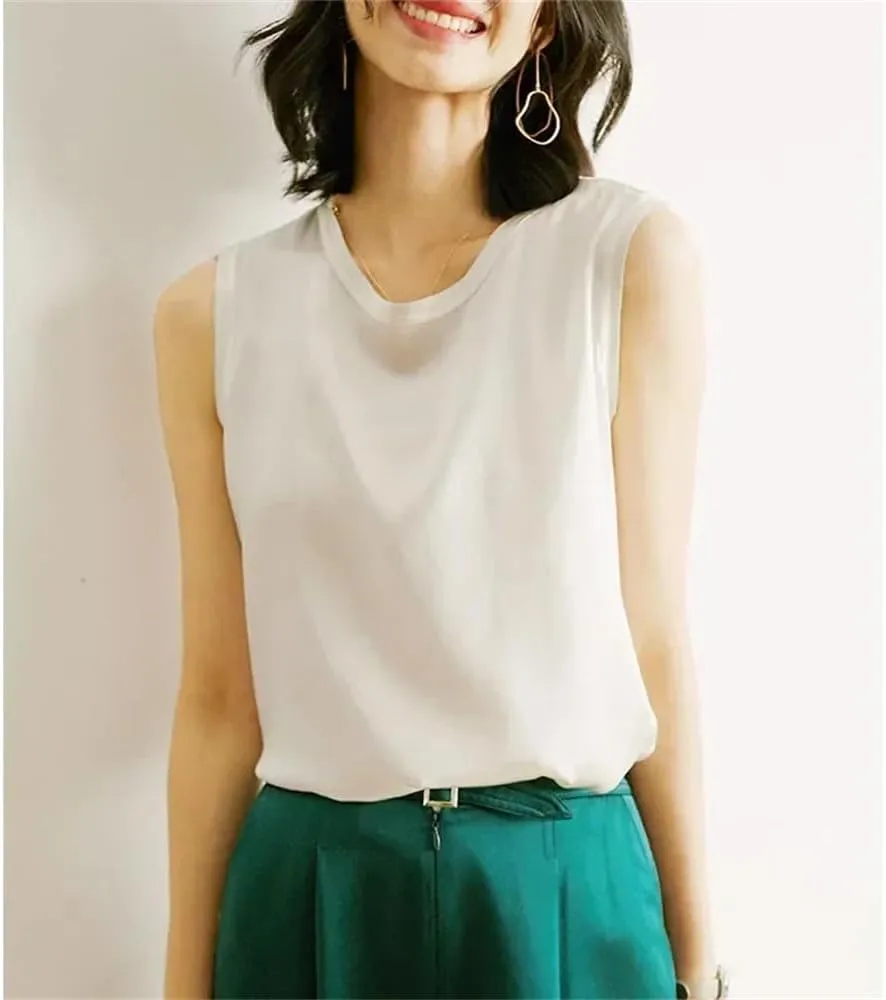 Women's Silk Satin Camisole Vest Summer Business Casual Sleeveless Silk Tank Top