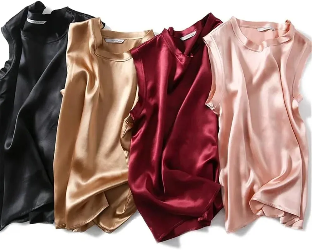 Women's Silk Satin Camisole Vest Summer Business Casual Sleeveless Silk Tank Top
