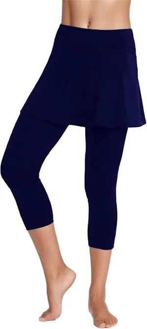 Women's Skirted Leggings Capri Skirt with Pockets Yoga Active Tights Pants Golf Tennis Workout Skort