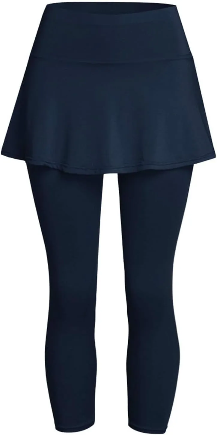 Women's Skirted Leggings Capri Skirt with Pockets Yoga Active Tights Pants Golf Tennis Workout Skort