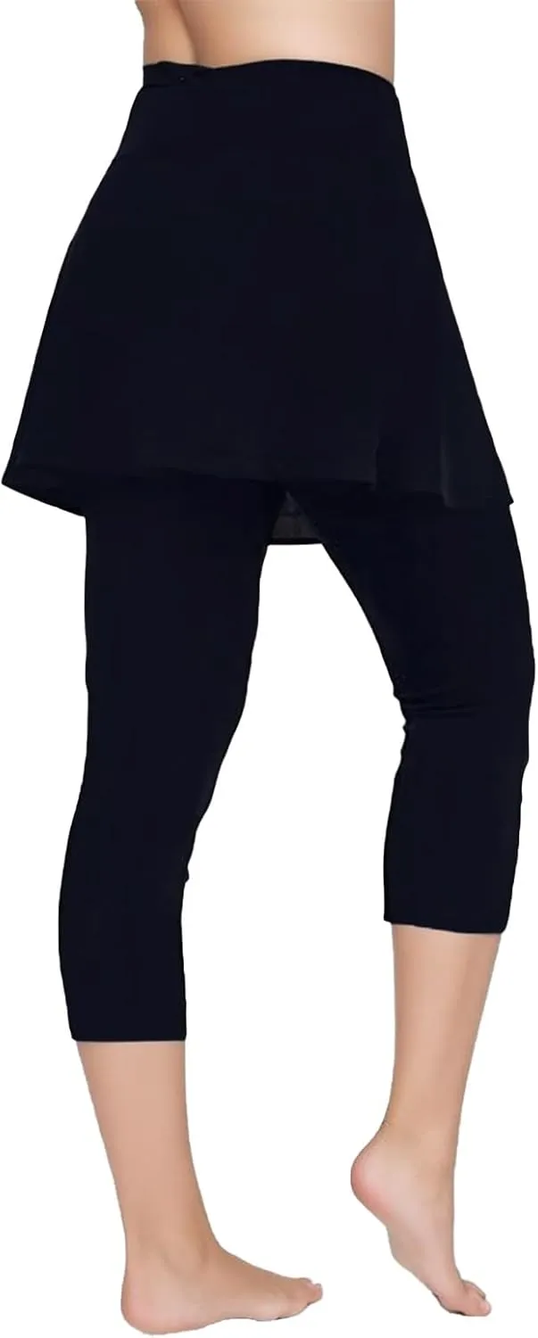Women's Skirted Leggings Capri Skirt with Pockets Yoga Active Tights Pants Golf Tennis Workout Skort