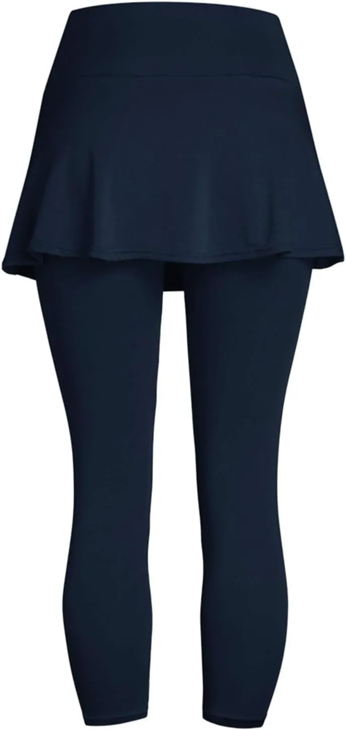 Women's Skirted Leggings Capri Skirt with Pockets Yoga Active Tights Pants Golf Tennis Workout Skort