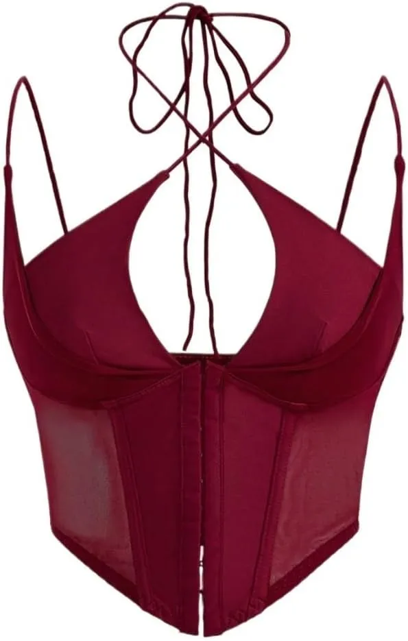 Womens Sleeveless Camisole Tank Tops Blouse Asymmetrical Spaghetti Strap Front Mesh Cami Top