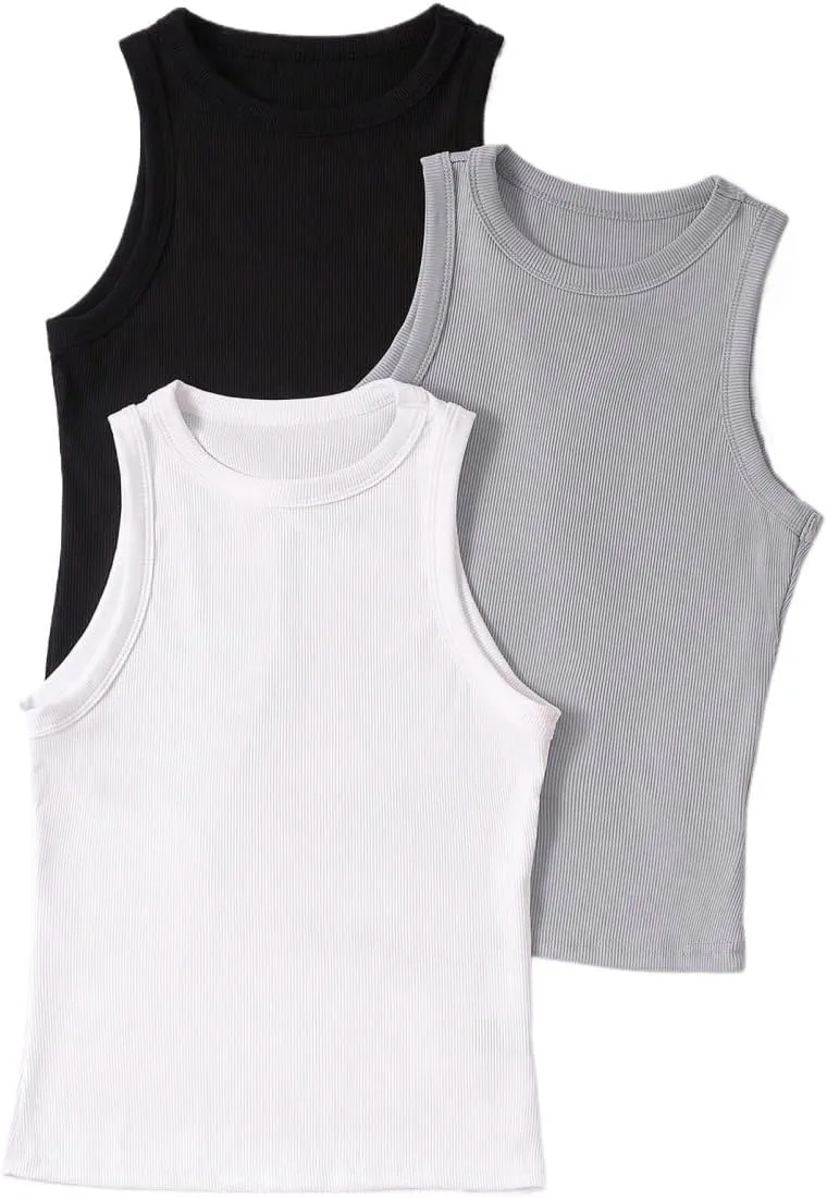Womens Sleeveless Camisole Tank Tops Blouse Solid Color Round Neck Casual Tank Top
