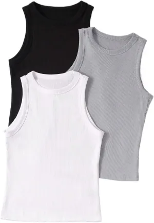 Womens Sleeveless Camisole Tank Tops Blouse Solid Color Round Neck Casual Tank Top