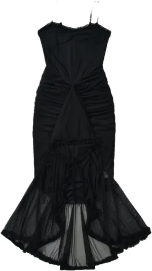 Women's Solid Midi Dress Evening Sleeveless V Neck Camisole Mesh Top Ruffle Dress