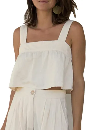 Women's Square Neck Peplum Ruffle Hem Sleeveless Babydoll Crop Tank Top Camisole