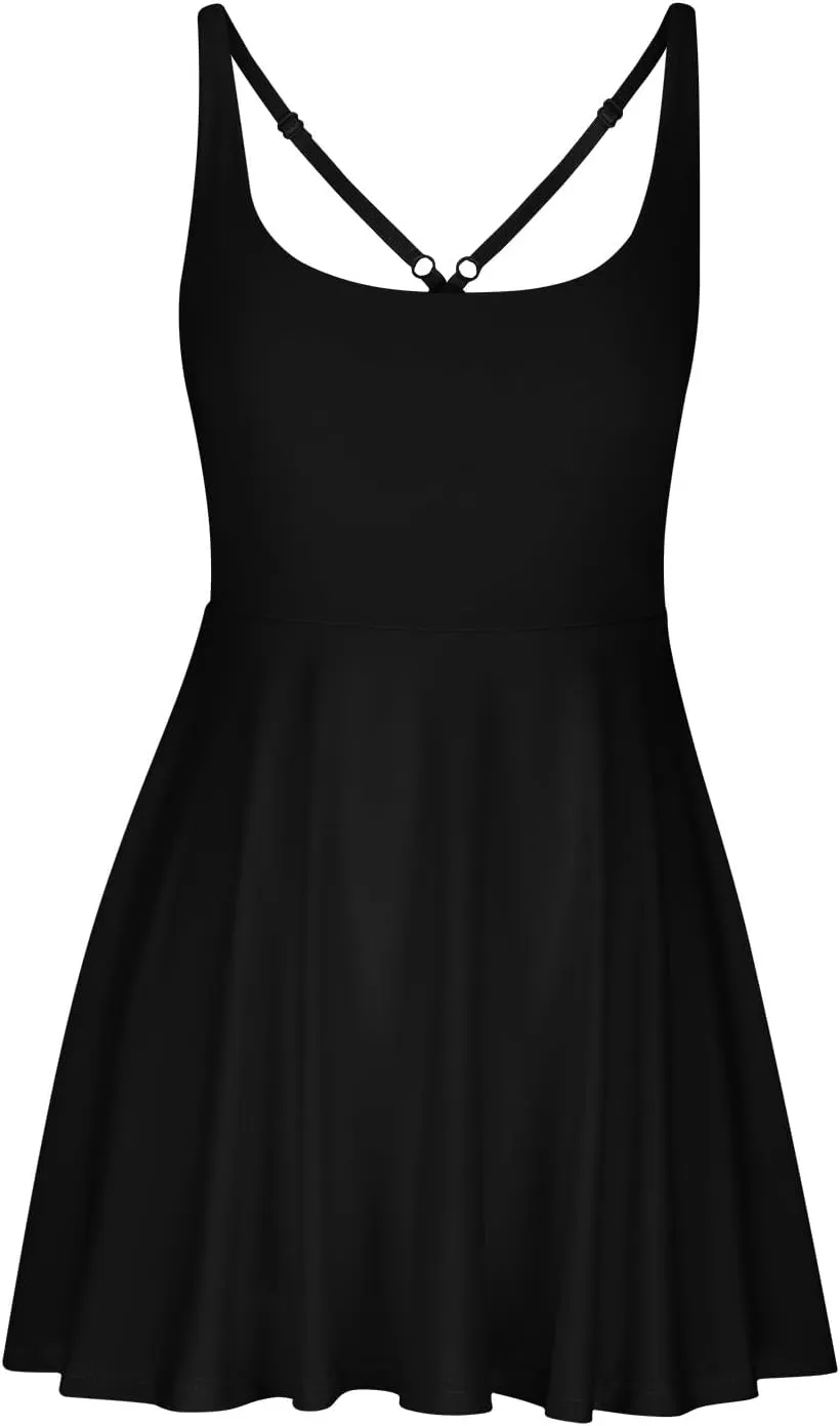 Womens Tennis Dress with Built in Shorts & Bra Adjustable Straps Athletic Workout Romper Dress Cute Mini Golf Dresses