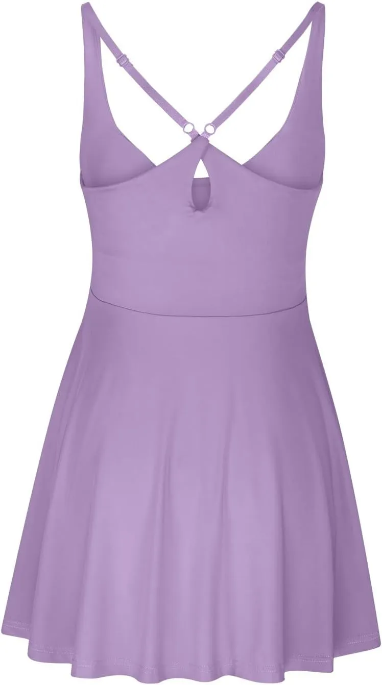 Womens Tennis Dress with Built in Shorts & Bra Adjustable Straps Athletic Workout Romper Dress Cute Mini Golf Dresses