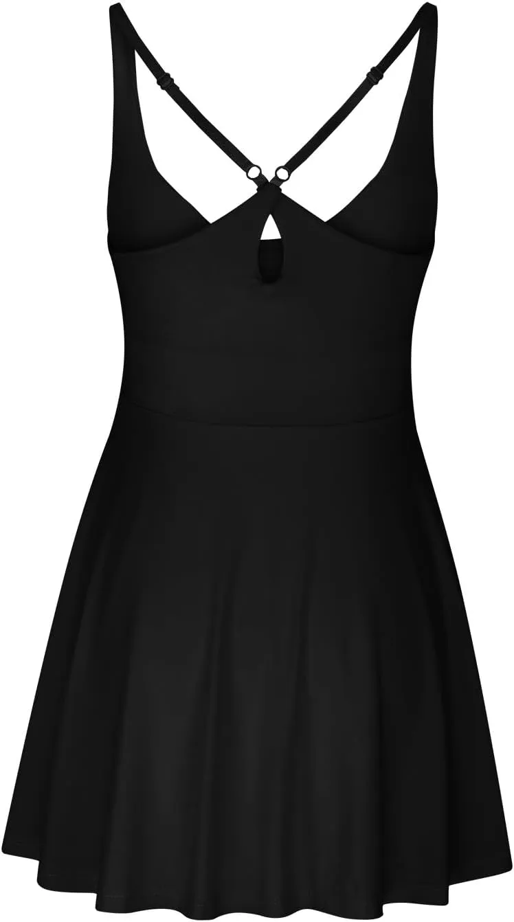 Womens Tennis Dress with Built in Shorts & Bra Adjustable Straps Athletic Workout Romper Dress Cute Mini Golf Dresses