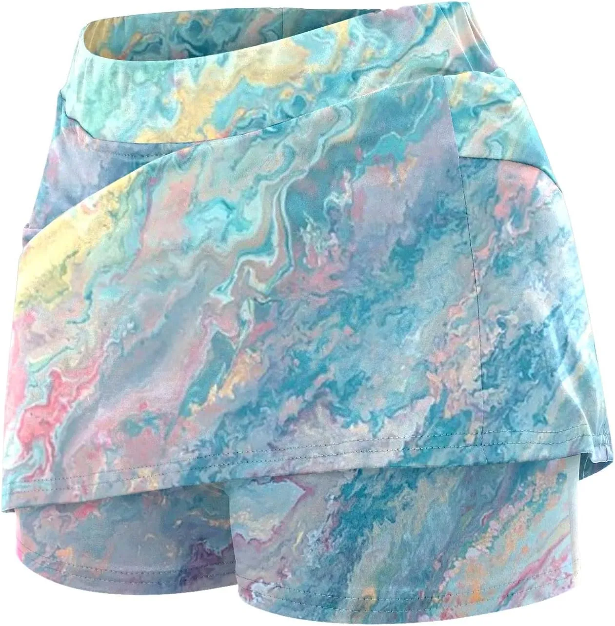 Women's Tennis Mini Skirts Casual High Waisted Elastic Tie Dye Skorts Summer Workout Built in Shorts Skirt with Pockets