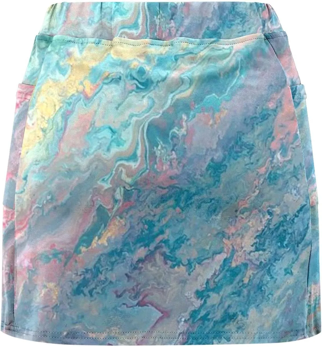 Women's Tennis Mini Skirts Casual High Waisted Elastic Tie Dye Skorts Summer Workout Built in Shorts Skirt with Pockets