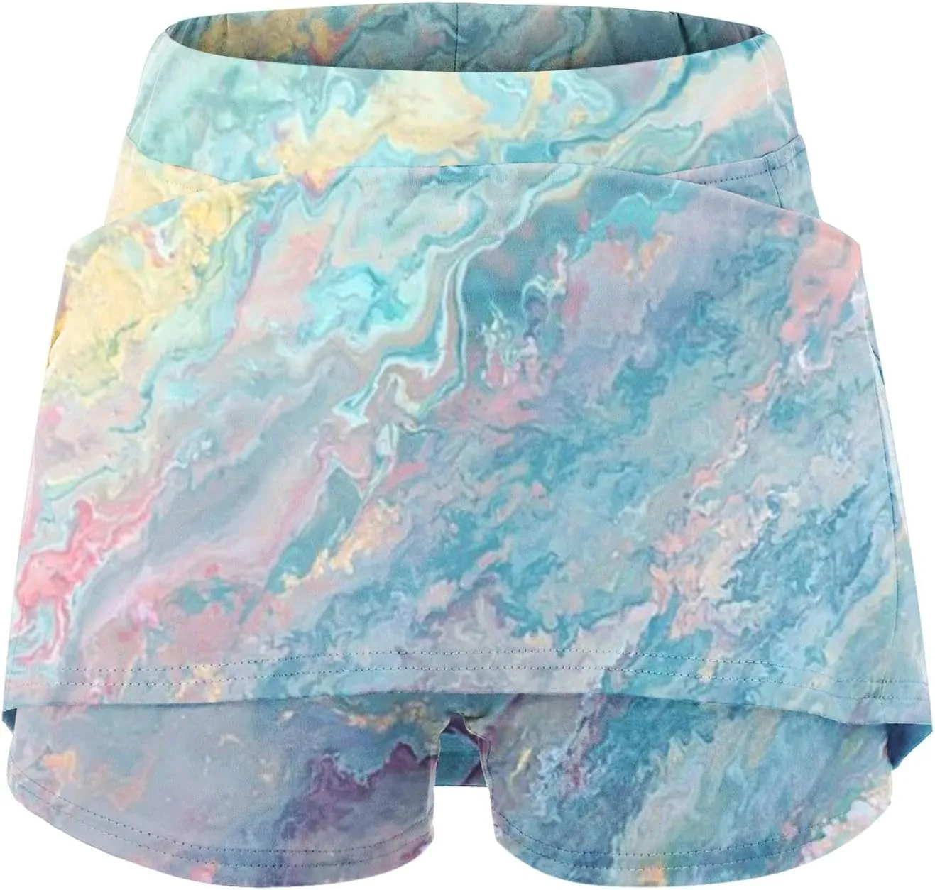 Women's Tennis Mini Skirts Casual High Waisted Elastic Tie Dye Skorts Summer Workout Built in Shorts Skirt with Pockets