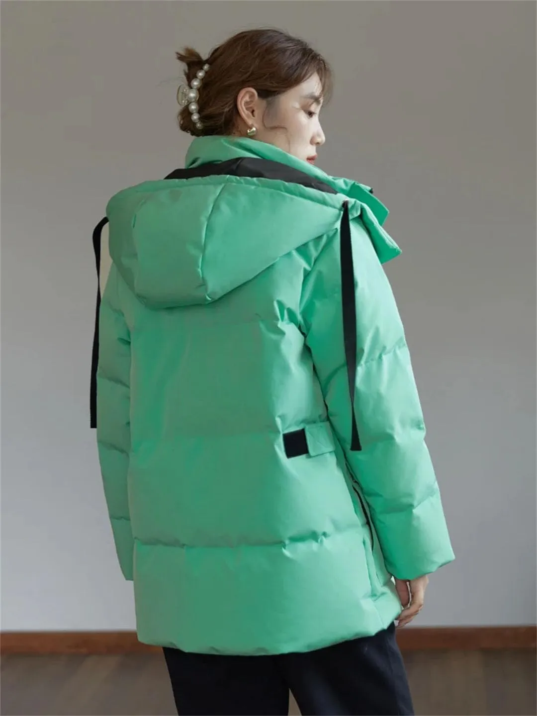 Women's Tooling Down Jacket Padded Coats Purple Coat Hat Detachable