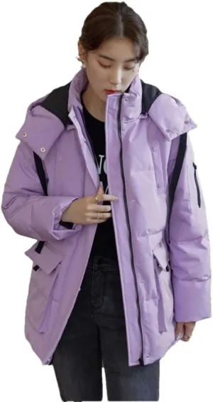 Women's Tooling Down Jacket Padded Coats Purple Coat Hat Detachable