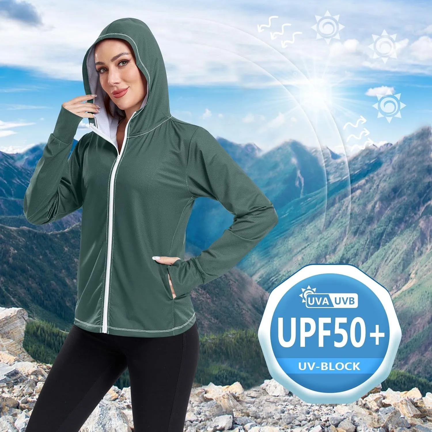 Womens UPF Hoodie Light Salmon Long Sleeve Sun Shirt for Women with Pocket Womens SPF 50 Shirts Long Sleeve Lightweight