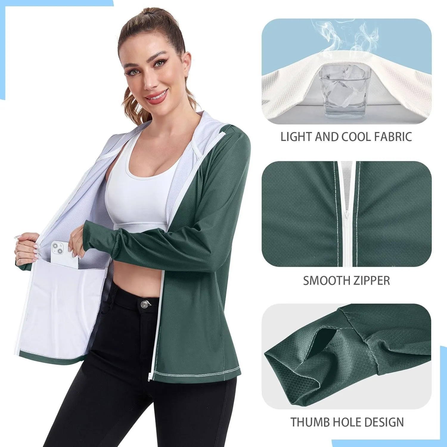 Womens UPF Hoodie Light Salmon Long Sleeve Sun Shirt for Women with Pocket Womens SPF 50 Shirts Long Sleeve Lightweight