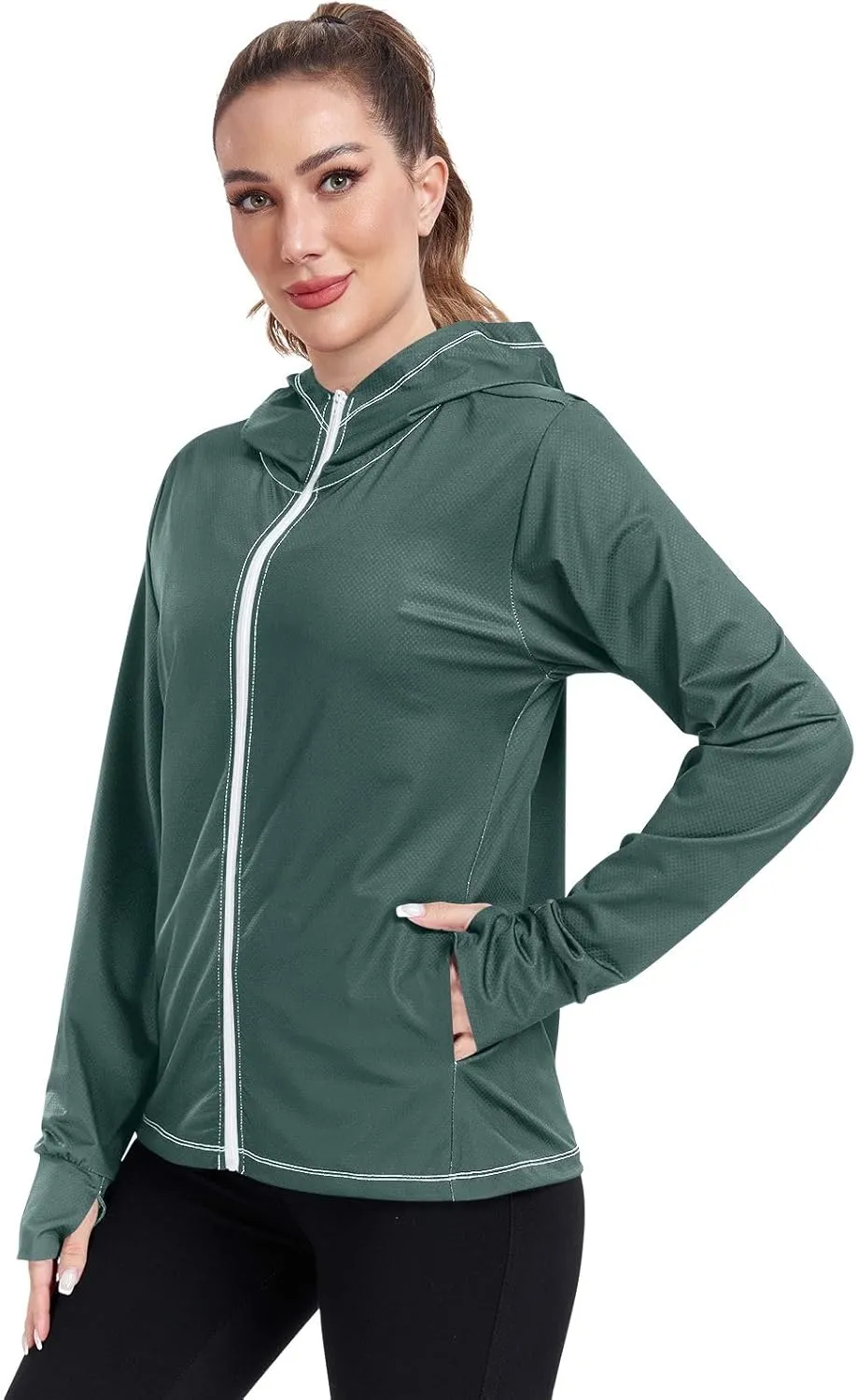 Womens UPF Hoodie Light Salmon Long Sleeve Sun Shirt for Women with Pocket Womens SPF 50 Shirts Long Sleeve Lightweight