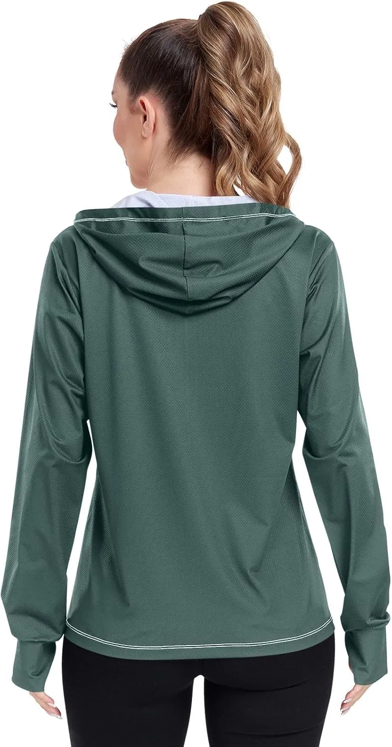 Womens UPF Hoodie Light Salmon Long Sleeve Sun Shirt for Women with Pocket Womens SPF 50 Shirts Long Sleeve Lightweight