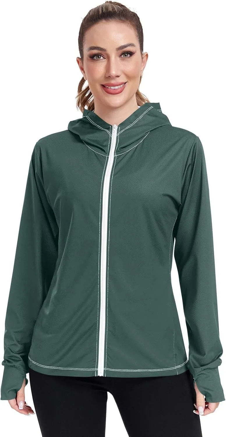 Womens UPF Hoodie Light Salmon Long Sleeve Sun Shirt for Women with Pocket Womens SPF 50 Shirts Long Sleeve Lightweight