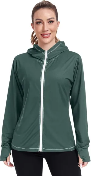 Womens UPF Hoodie Light Salmon Long Sleeve Sun Shirt for Women with Pocket Womens SPF 50 Shirts Long Sleeve Lightweight