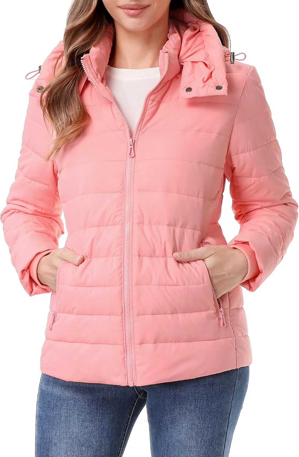 Women's Waterproof Puffer Jacket Quilted Warm Winter Coat Ultra Light Weight Short Down Jacket