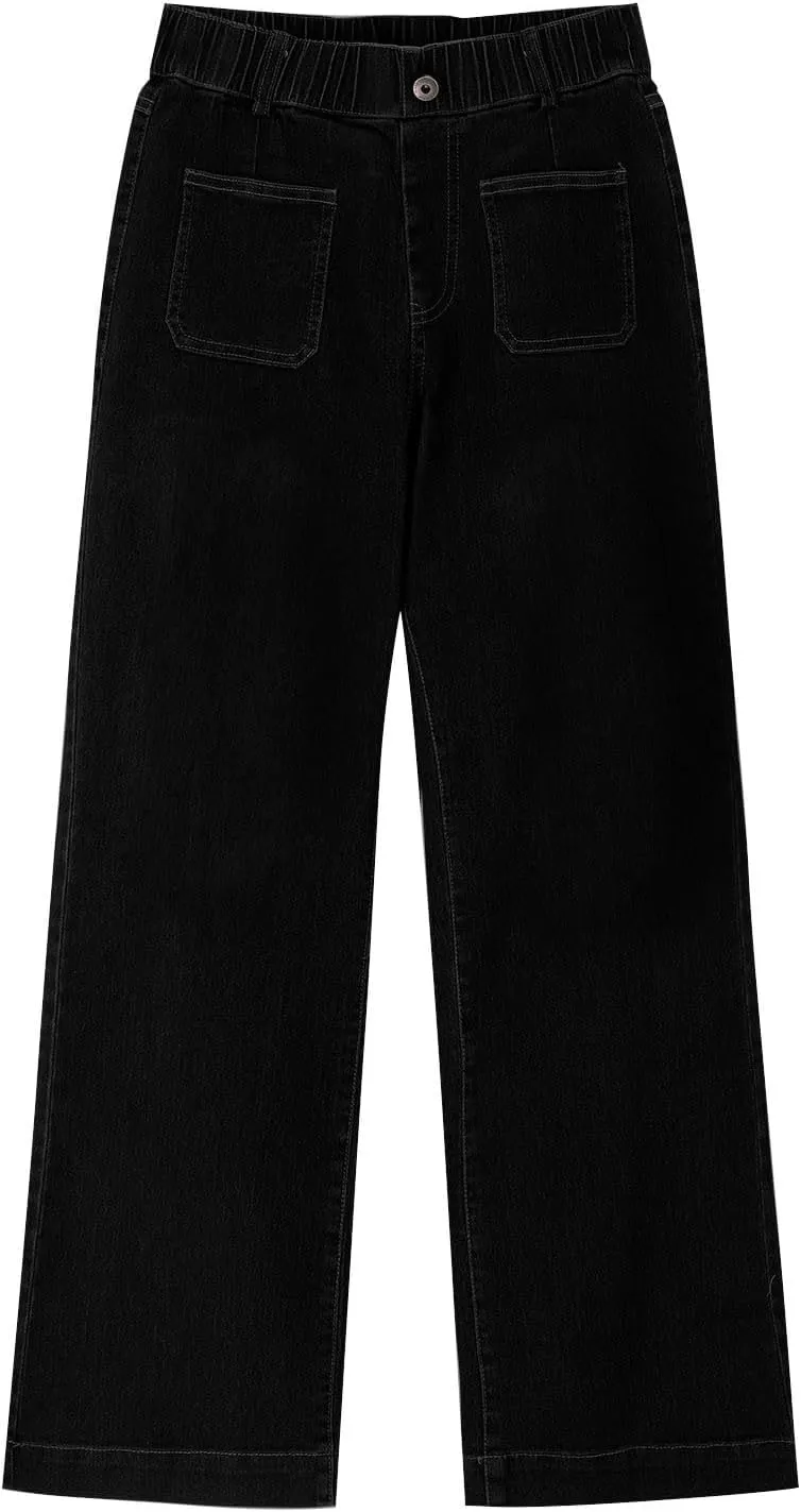 Women's Wide Leg Jeans Elastic High Waisted Palazzo Pants Trendy Loose Fit Dressy Casual Work Pants with Pockets