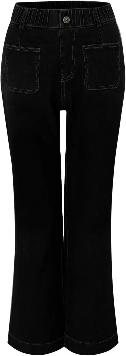 Women's Wide Leg Jeans Elastic High Waisted Palazzo Pants Trendy Loose Fit Dressy Casual Work Pants with Pockets