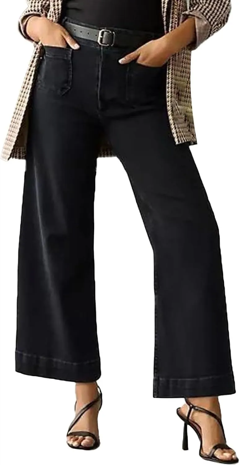 Women's Wide Leg Jeans Elastic High Waisted Palazzo Pants Trendy Loose Fit Dressy Casual Work Pants with Pockets