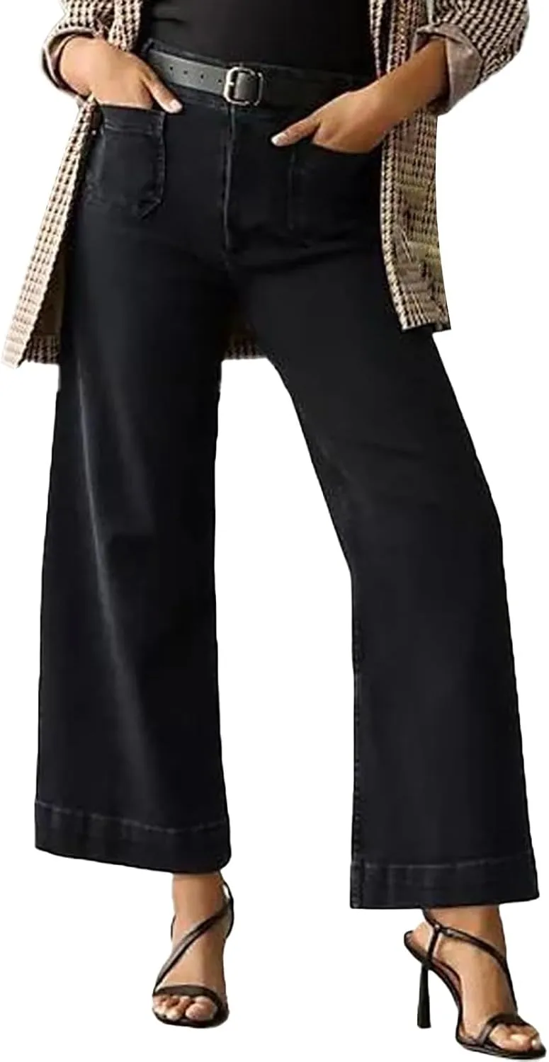 Women's Wide Leg Jeans Elastic High Waisted Palazzo Pants Trendy Loose Fit Dressy Casual Work Pants with Pockets
